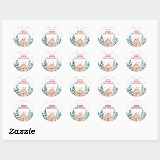 Roze GingerBread Winter Onederland 1e verjaardag Ronde Sticker (Vel)