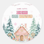 Roze GingerBread Winter Onederland 1e verjaardag Ronde Sticker (Voorkant)