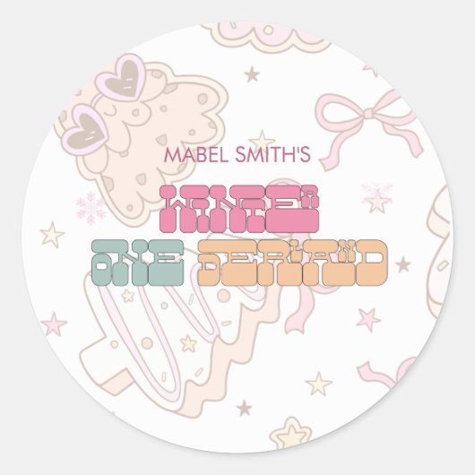 Roze GingerBread Winter Onederland 1e verjaardag Ronde Sticker (Voorkant)