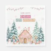 Roze GingerBread Winter Onederland 1e verjaardag Servet (Voorkant)