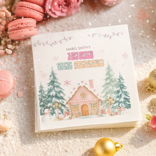 Roze GingerBread Winter Onederland 1e verjaardag Servet