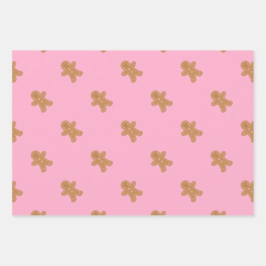 Roze Gingerbread Wrapping Paper Set van 3 (Voorkant 3)