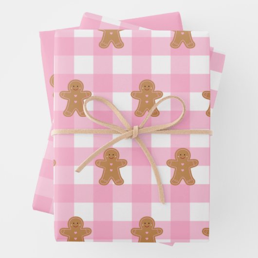 Roze Gingerbread Wrapping Paper Set van 3 (In situ)