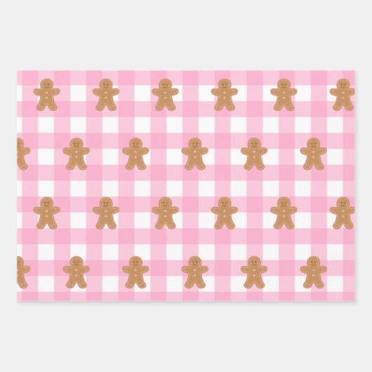 Roze Gingerbread Wrapping Paper Set van 3 (Voorkant)