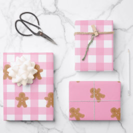 Roze Gingerbread Wrapping Paper Set van 3