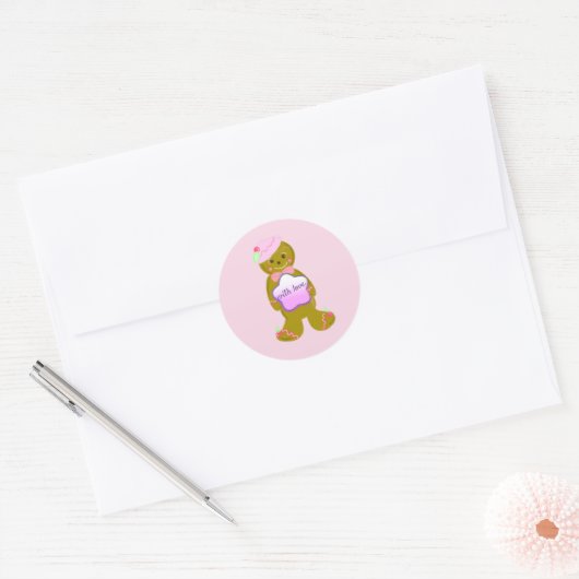 Roze  Gingerbrood Man Round Sticker (Envelop)