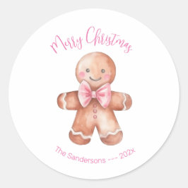 Roze Gingerman Kerstmis  Ronde Sticker
