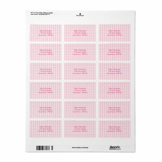 Roze Gingham 1 Etiket (Full Sheet)