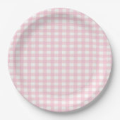 Roze Gingham 1 Papieren Bordje (Voorkant)