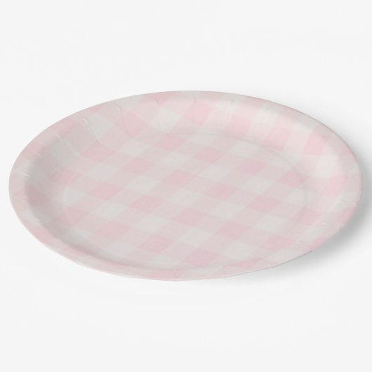 Roze Gingham 2 Papieren Bordje (Gekanteld)