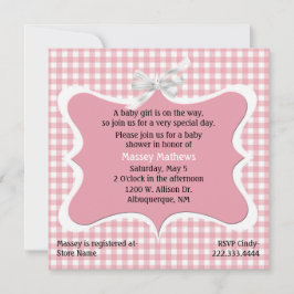  Roze Gingham Aangepaste Baby shower Uitnodiging