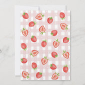 Roze Gingham Aardbei 1e Verjaardag Kaart (Achterkant)