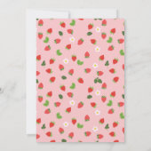 Roze Gingham & Aardbei 1e Verjaardagsfeestje Kaart (Achterkant)