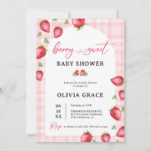 Roze Gingham Aardbei Baby Shower Feest Kaart (Voorkant)