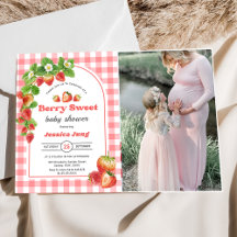 Roze Gingham Aardbei Baby Shower Foto 