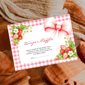 Roze Gingham Aardbei Bes Zoete Luier Raffle Informatiekaartje