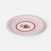 Roze Gingham-Aardbei thema Papieren Bordje (Gekanteld)