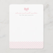 Roze gingham-advies wil graag een baby shower kaar advieskaart (Voorkant)