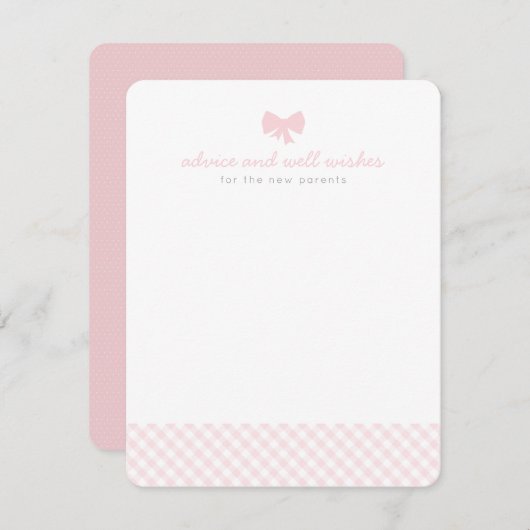 Roze gingham-advies wil graag een baby shower kaar advieskaart (Voorkant / Achterkant)