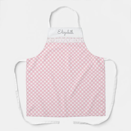Roze Gingham All-Over Print Apron Schort (Voorkant)