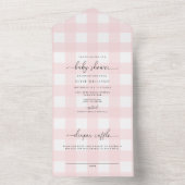 Roze gingham alle in één baby shower uitnodiging (Binnen)