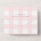 Roze gingham alle in één baby shower uitnodiging (Achterkant)