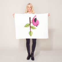 Roze Gingham Baby Bird Embroidery Leaves