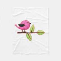 Roze Gingham Baby Bird Embroidery Leaves