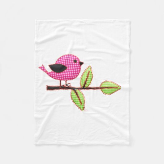 Roze Gingham Baby Bird Embroidery Leaves Fleece Deken (Voorkant)
