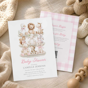 Roze Gingham Baby Dier Alles-in-één Baby Shower Kaart