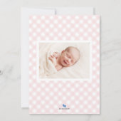 Roze Gingham Baby Geboortekaart Fotokaart Aankondiging (Achterkant)