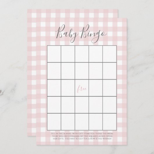 Roze Gingham Baby GIrl Douche Bingo Kaarten (Voorkant / Achterkant)