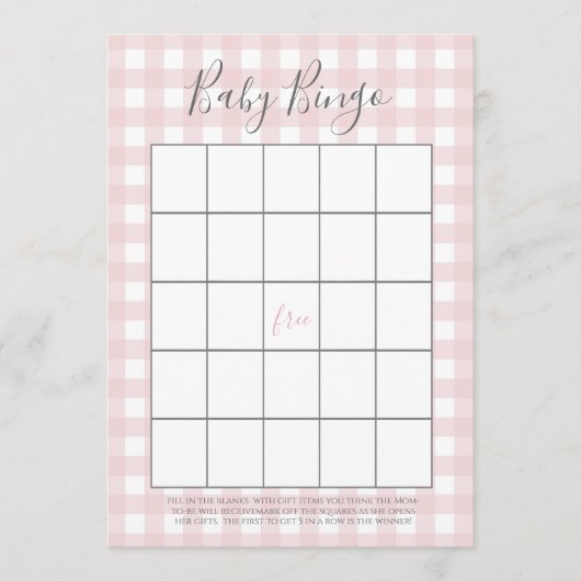 Roze Gingham Baby GIrl Douche Bingo Kaarten (Voorkant)