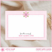  Roze Gingham Baby Girl Nursery Dank Notitiekaartje