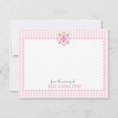  Roze Gingham Baby Girl Nursery Dank Notitiekaartje (Voorkant)