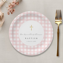 Roze Gingham Baby Meisje Doop Papier