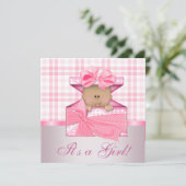 Roze Gingham Baby Meisje Douche Uitnodigingen (Staand voorkant)