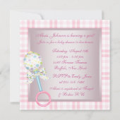 Roze Gingham Baby Meisje Douche Uitnodigingen (Achterkant)