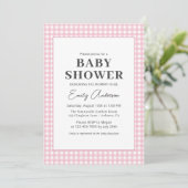 Roze Gingham Baby Meisje Shower Kaart (Staand voorkant)