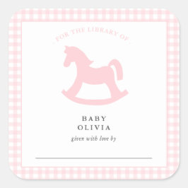 Roze Gingham baby meisje voor de bibliotheek Boekp Vierkante Sticker