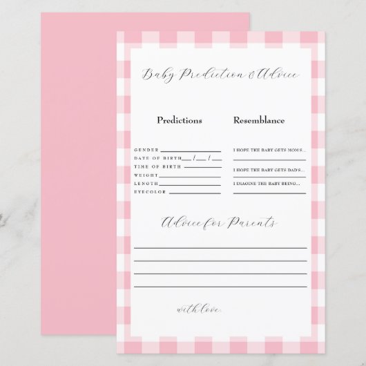 Roze Gingham Baby Predictions (Voorkant / Achterkant)