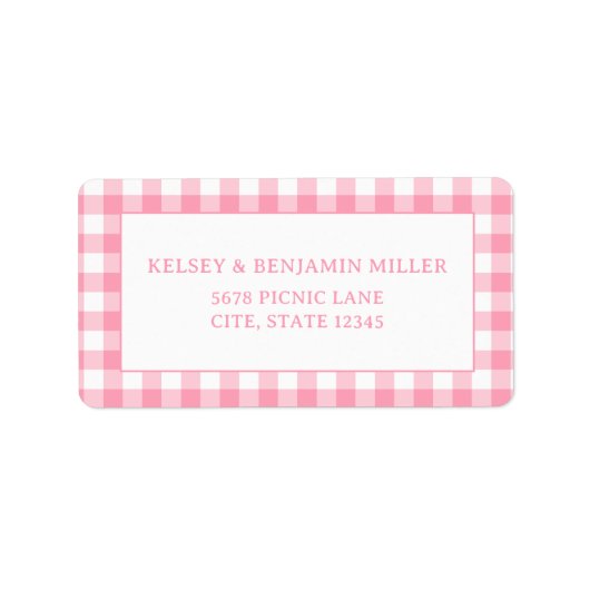 Roze Gingham Baby-Q Barbecue BBQ Adres Etiket (Voorkant)