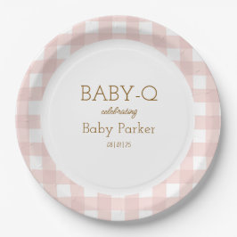 Roze Gingham Baby-Q Ronde Bord 2