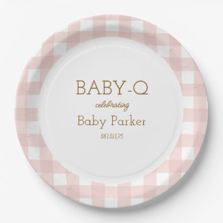 Roze Gingham Baby-Q Ronde Bord 2