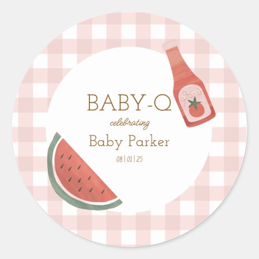 Roze Gingham Baby-Q Sticker (Voorkant)