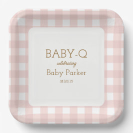 Roze Gingham Baby-Q Vierkante Bord 2
