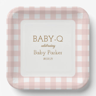 Roze Gingham Baby-Q Vierkante Bord 2
