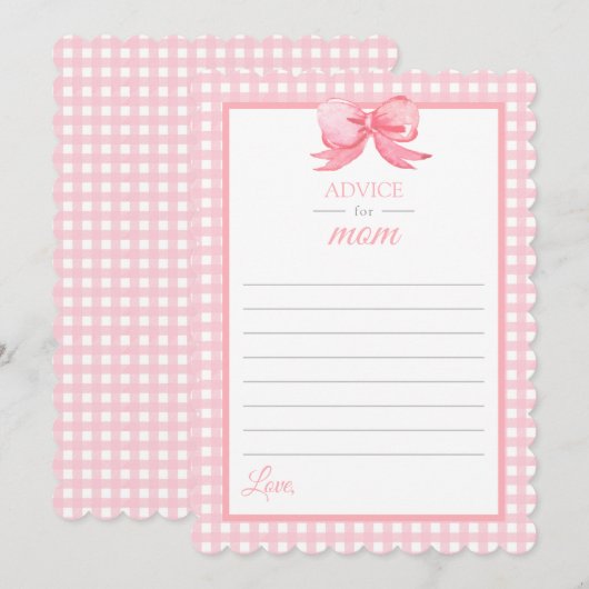 Roze Gingham Baby shower Advice for Mam Kaart (Voorkant / Achterkant)