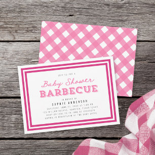 Roze Gingham Baby shower Barbecue Kaart
