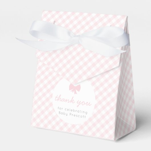 Roze gingham baby shower bedankdoosjes (Voorkant Zijde)